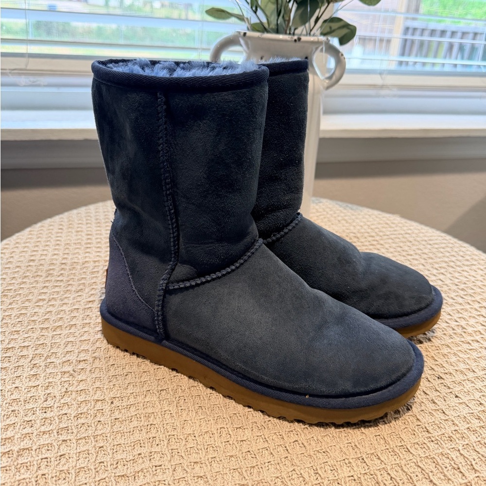 UGG Navy Suede Classic Mid Calf Shearling Boots